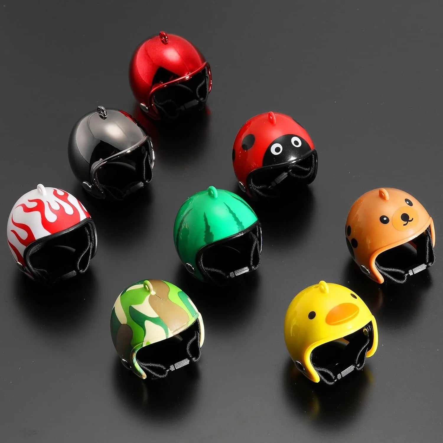 Small plastic pet helmet with elastic bands for chickens and birds on measurement background