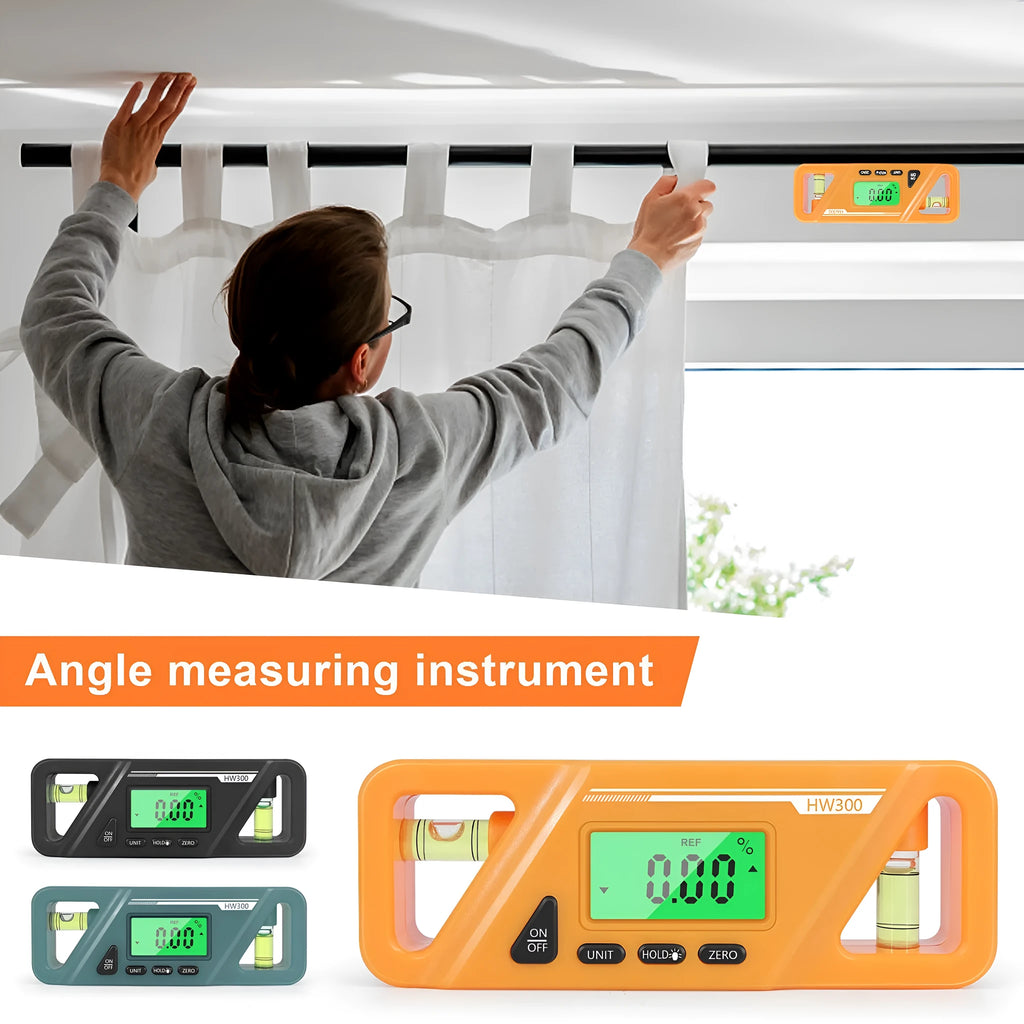 Digital magnetic inclinometer level meter showing angle display on a metal surface.