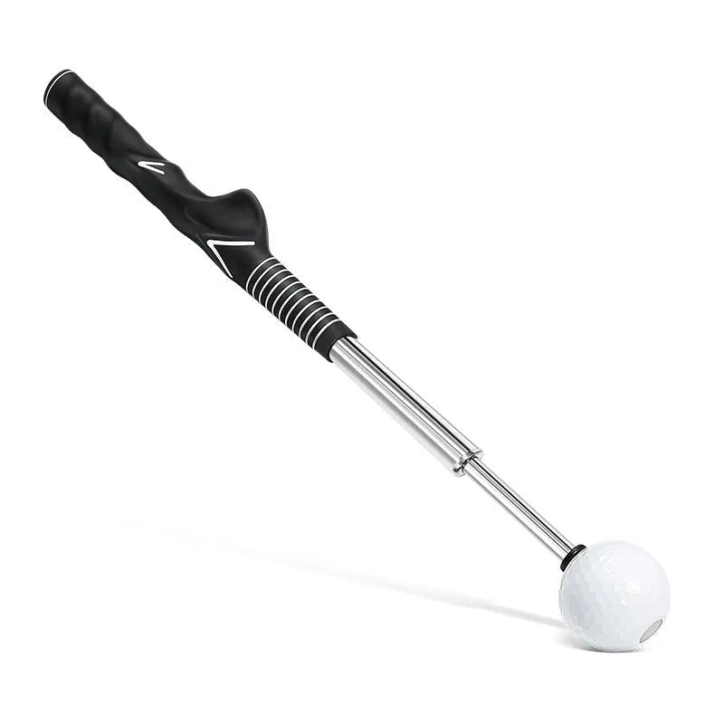 Telescopic golf swing simulator in stainless steel with adjustable height for indoor practice