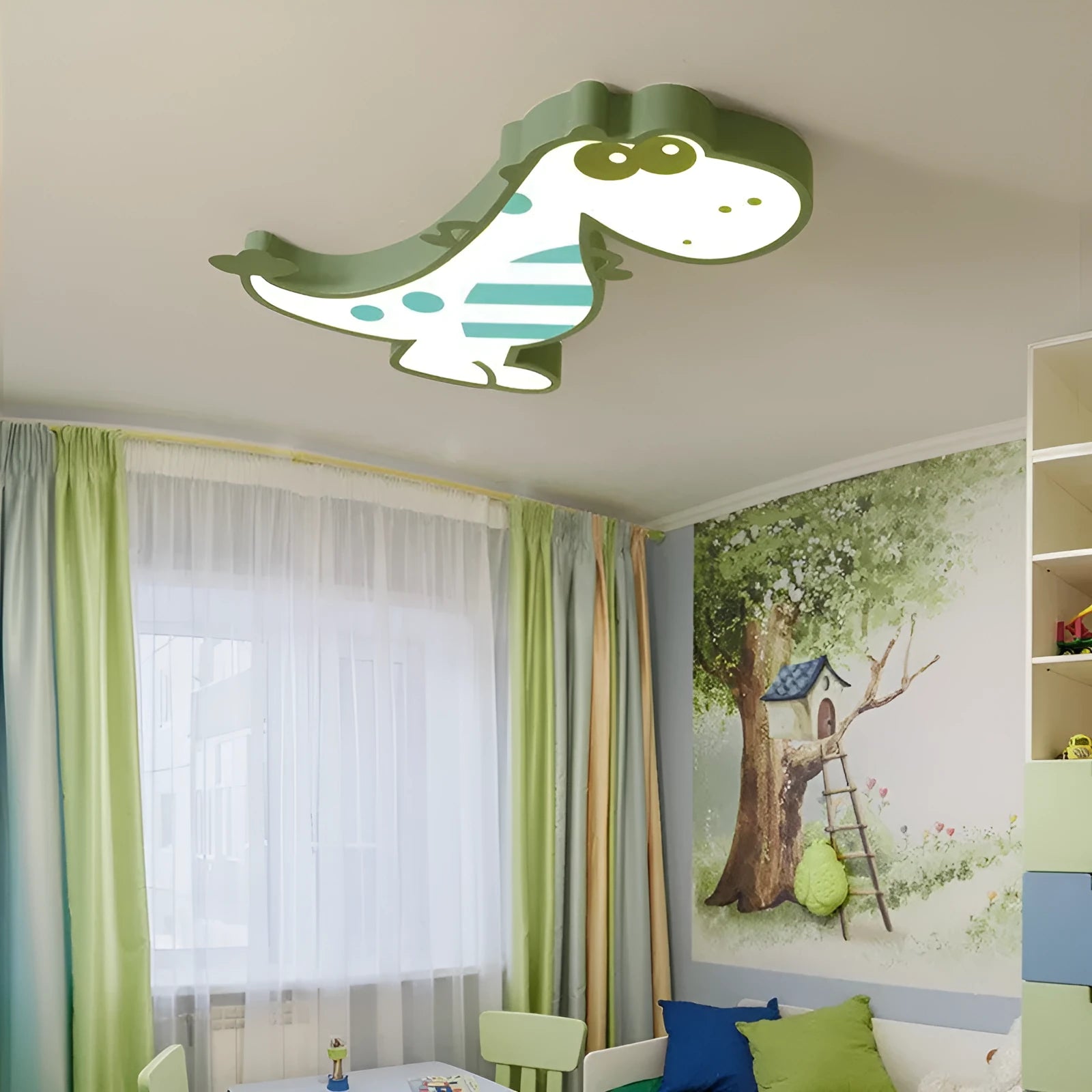 Cartoon dinosaur ceiling light with aluminium construction and PVC shade in 48cm diameter
