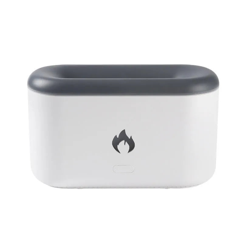 3D flame humidifier 300ml ultrasonic aroma diffuser in black with USB cable on desk