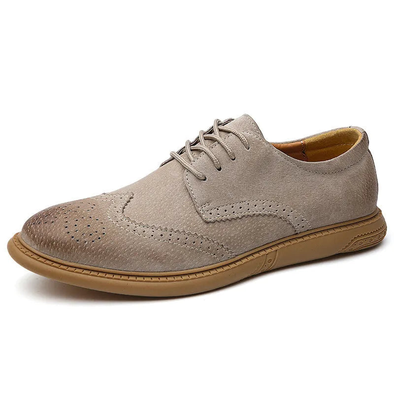 Men's genuine leather business shoes with lace-up design in black, gray, green, and sand colours