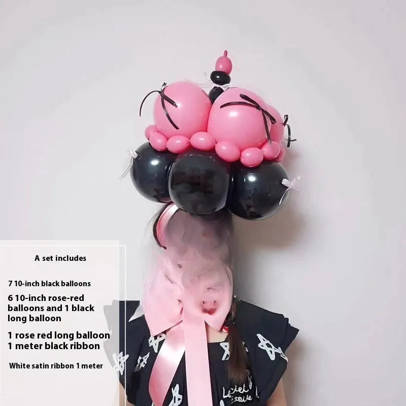 Round pre-made balloon bouquet cake arrangement with decorative stems for party table centrepieces