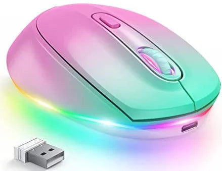 24g lightweight wireless ergonomic mouse for laptops in one of seven colour options, shown with its USB charging cable.