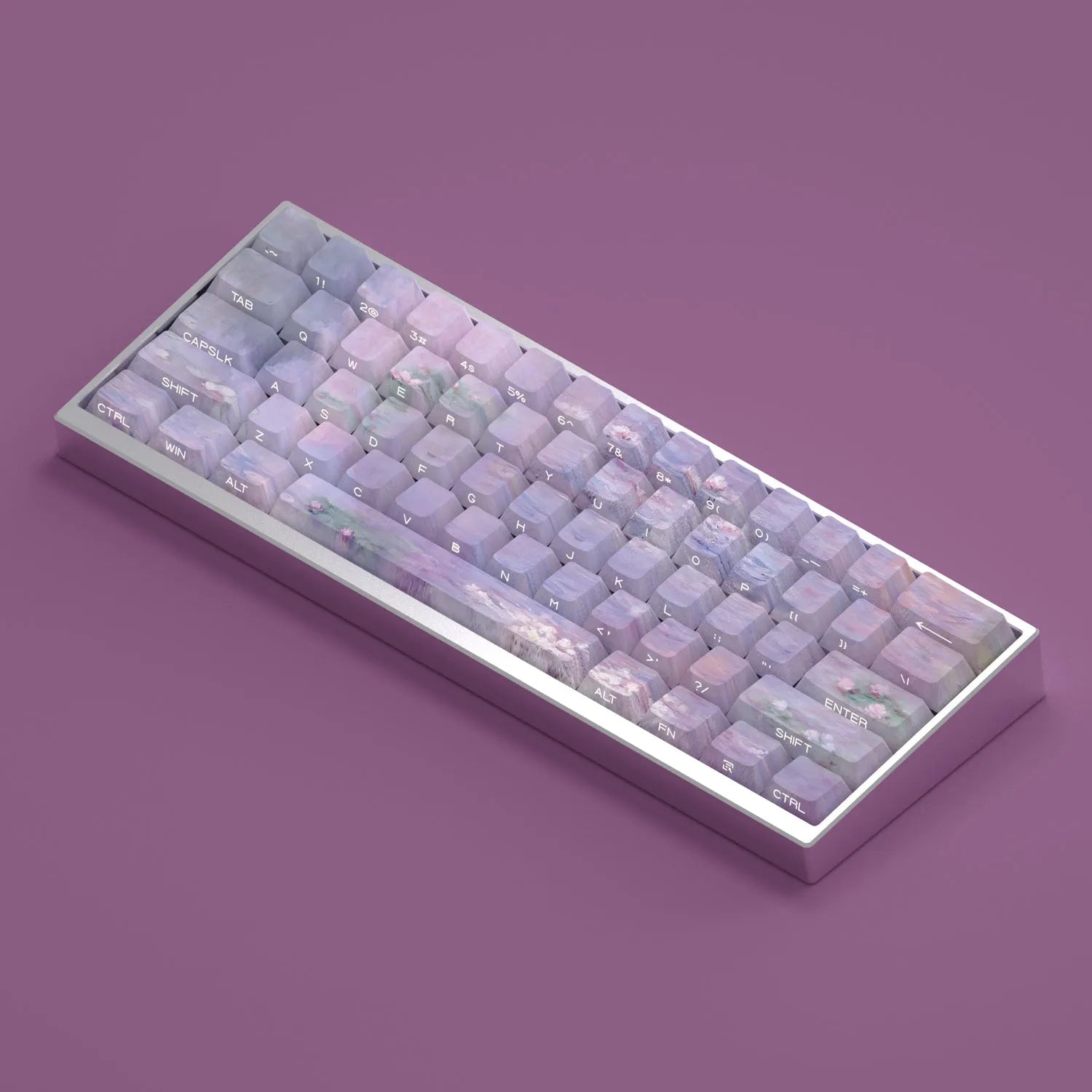 Wenshao Sleeping Lotus PBT keycap set with side-carved transparent legends, 130 keys for mechanical keyboards.