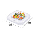 Inflatable PVC ice bar set for parties with yellow beer bucket and silver grey cup holders.