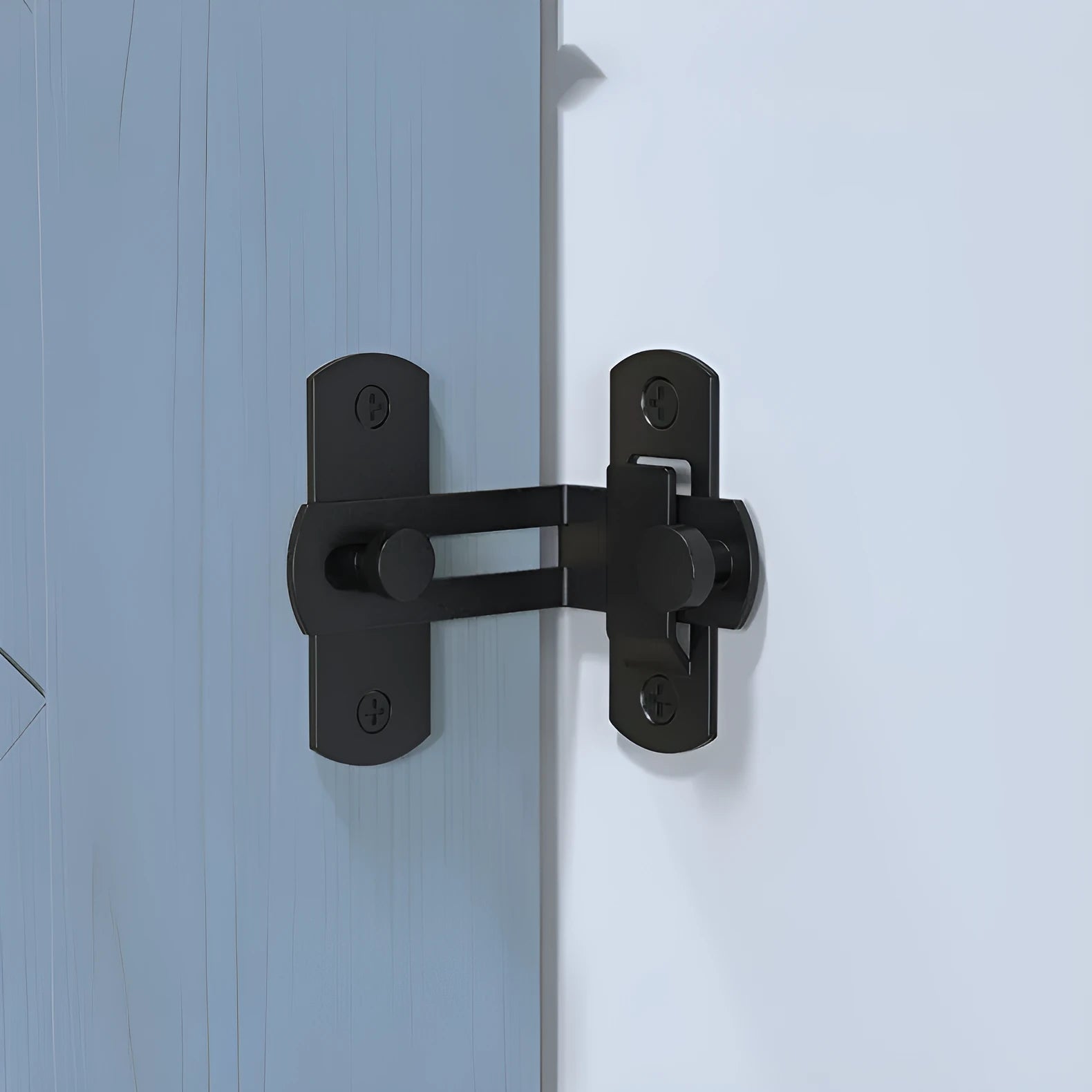 90-degree sliding door lock in black carbon steel and stainless steel versions with flat shackles