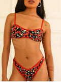 Cherry print polyester bikini swimsuit for women with tube top and brief-style bottoms