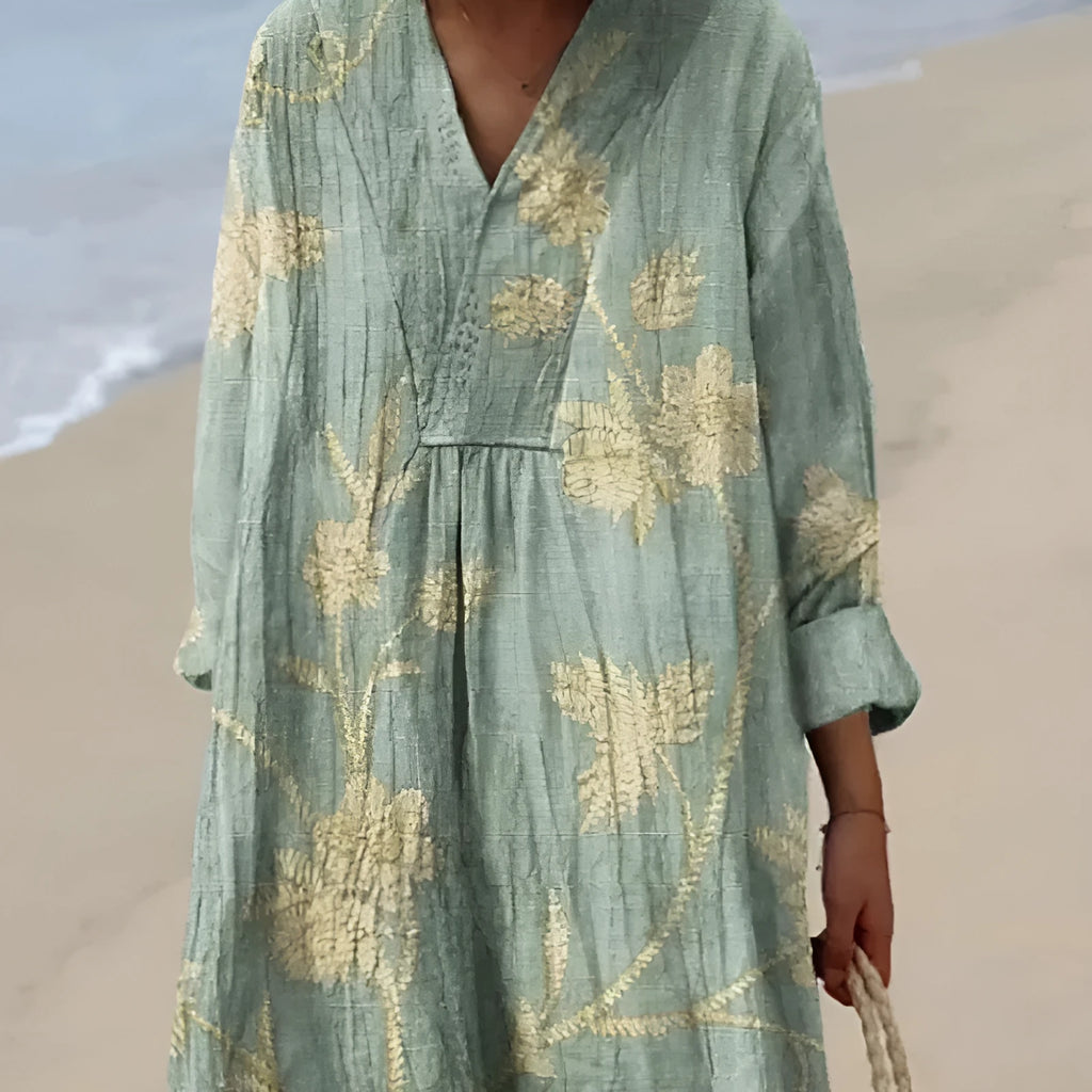 Women's casual floral 3D printed shirt dress with princess silhouette and wide waist