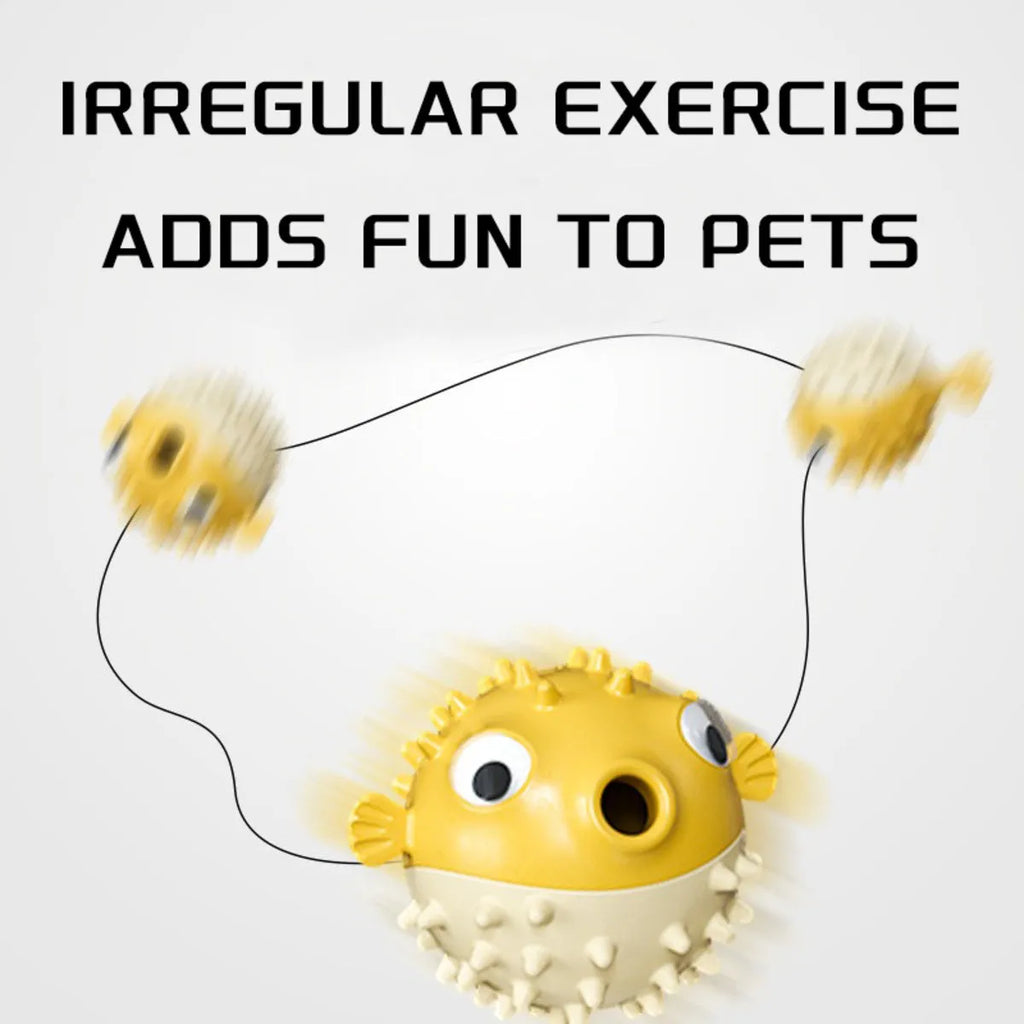 Yellow vinyl fish-shaped dog chew toy with textured surface for aggressive chewers