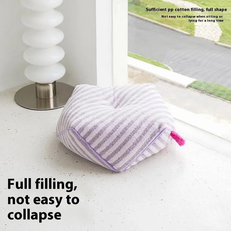 Striped soft velvet pet bed in yellow, orange, or purple with a removable washable cover.