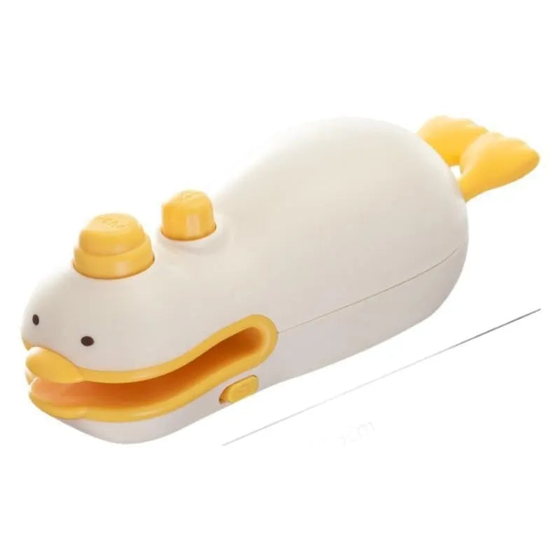 Yellow duck-shaped rechargeable sealing machine with animal jacquard pattern and charging cable