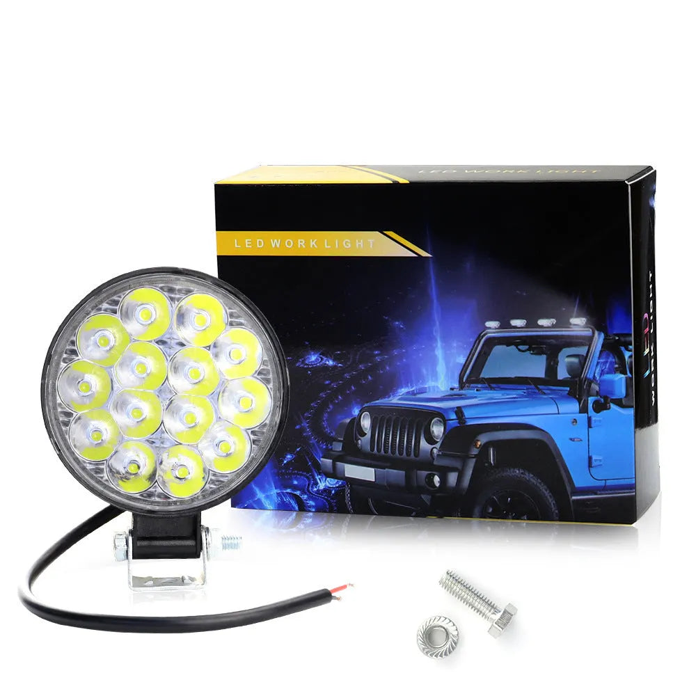 White mini round LED work light with aluminium housing for vehicle and machinery applications