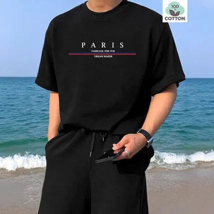 Men's loose fit short sleeve T-shirt with letter print in pure cotton