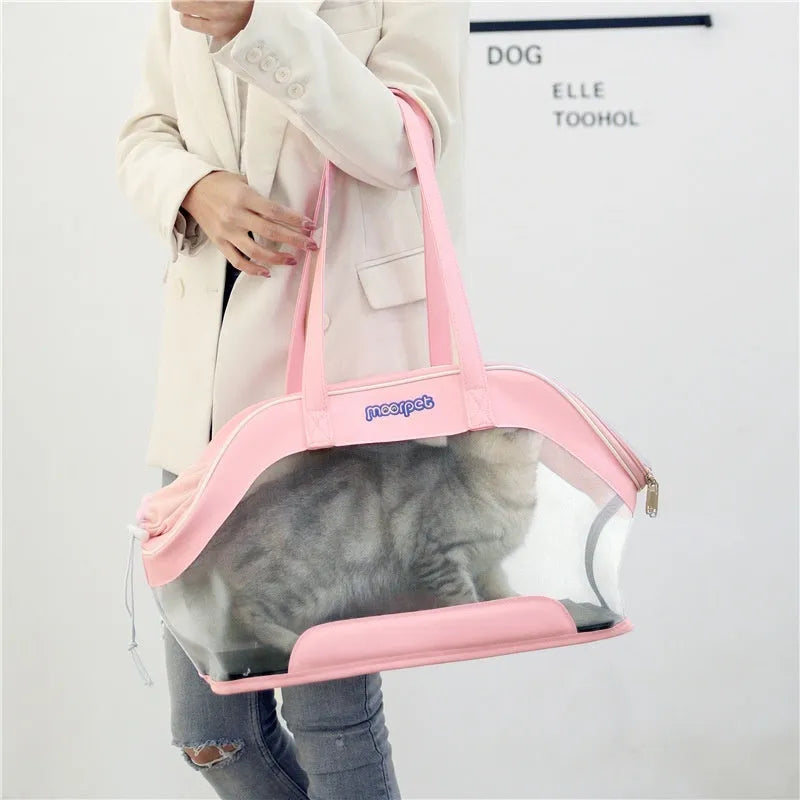 Leather cat outing carry bag with shoulder strap in beige colour