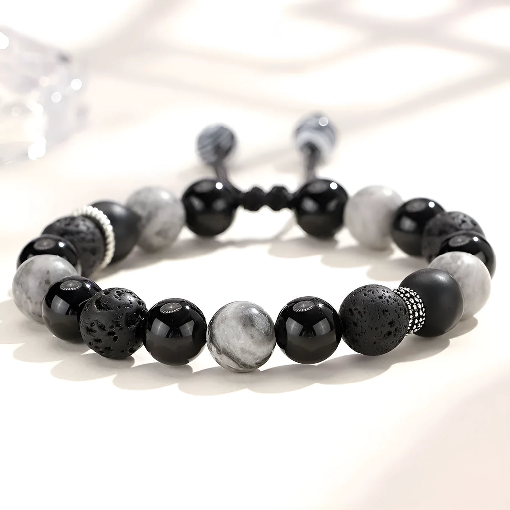 Black agate map stone diamond-shaped bracelet with volcanic rock texture and electroplated finish