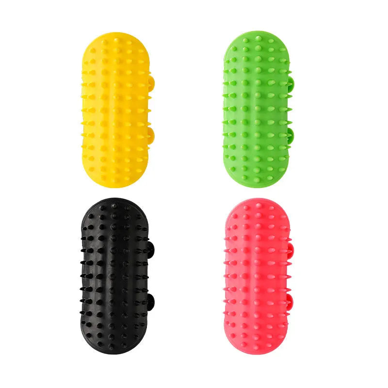 Silicone pet grooming comb with adjustable strap in assorted colours for cats and dogs