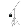 Stainless steel telescopic ceiling lamp rack extended to full height with silver finish