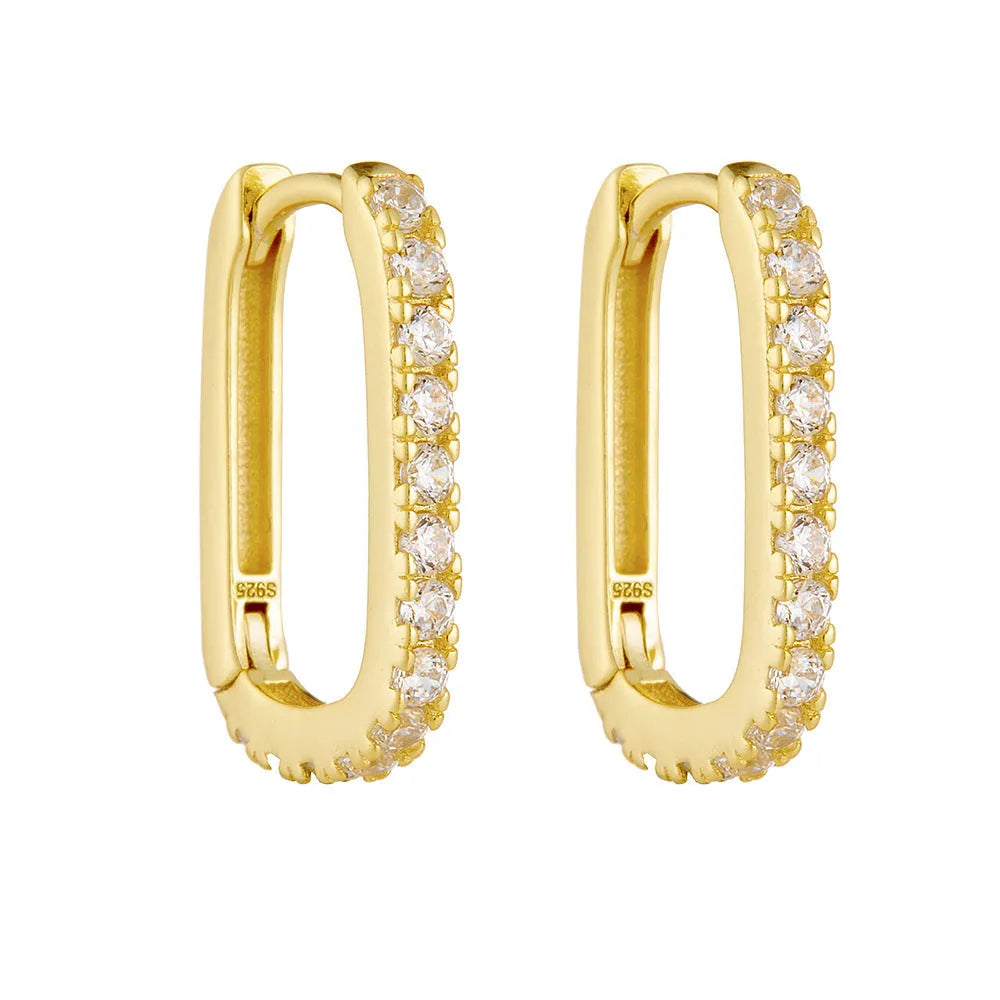 Women's S925 sterling silver oval zircon ear clips in geometric design