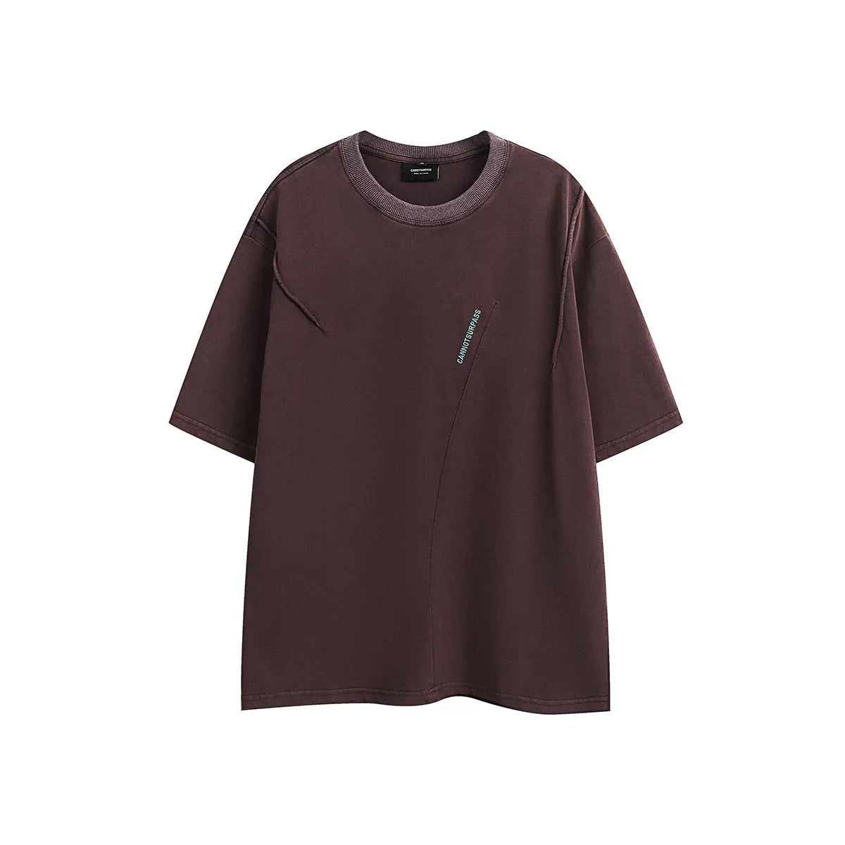 Men's loose fit black embroidered retro short-sleeved cotton t-shirt on a hanger