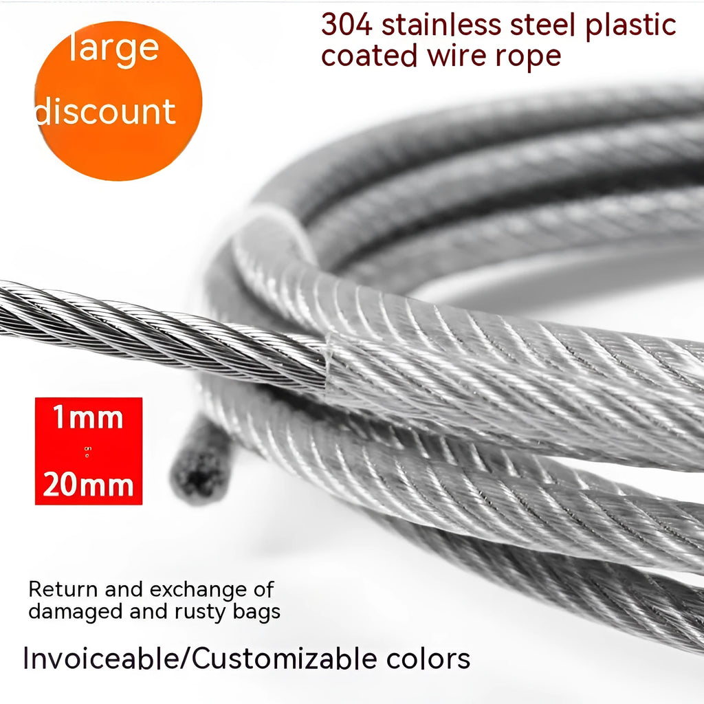 304 stainless steel invisible anti-theft wire rope showing double twist construction and diameter options