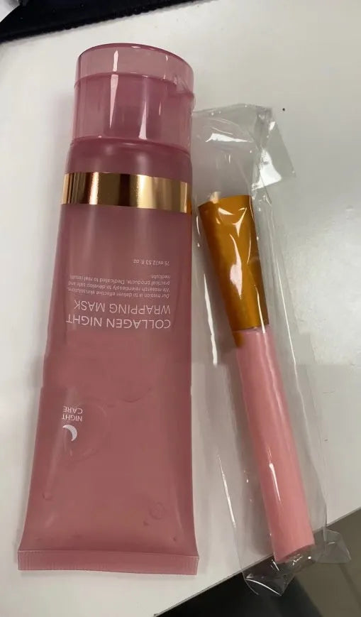 75ml collagen night mask bottle with application brush for evening skincare