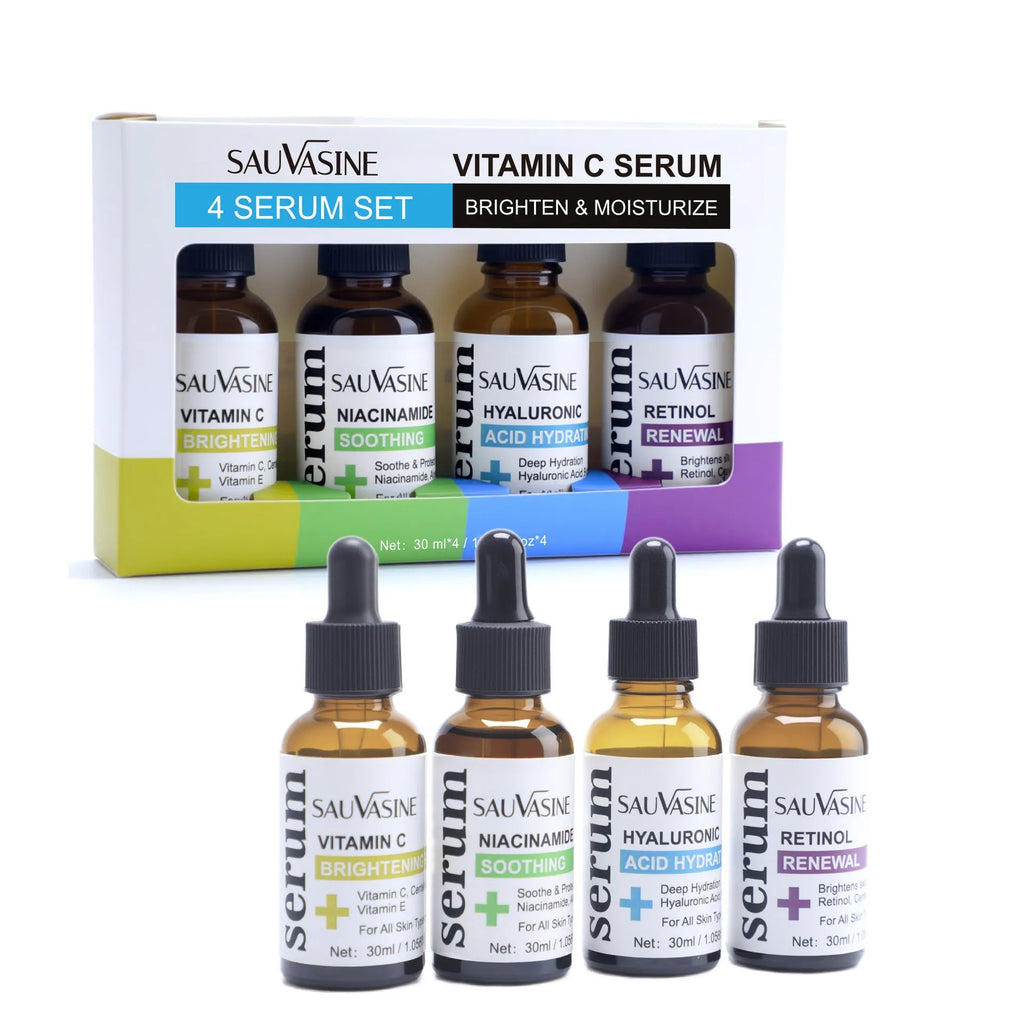 Vitamin C skincare 4-piece set with four 30ml facial essence bottles for various skin types