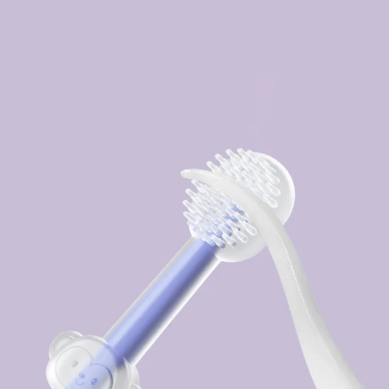 Soft silicone pet toothbrush for dogs and cats in blue, green, and purple colours for cleaning teeth and reducing bad breath.