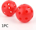 Multi-colour golf practice balls in red, orange, blue, green, white, and yellow packed in a net bag.