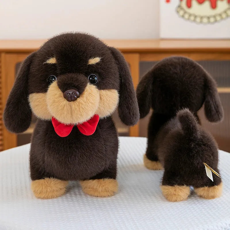 Cute sausage dog long pillow plush toy on bed, 35cm height option, soft plush fabric