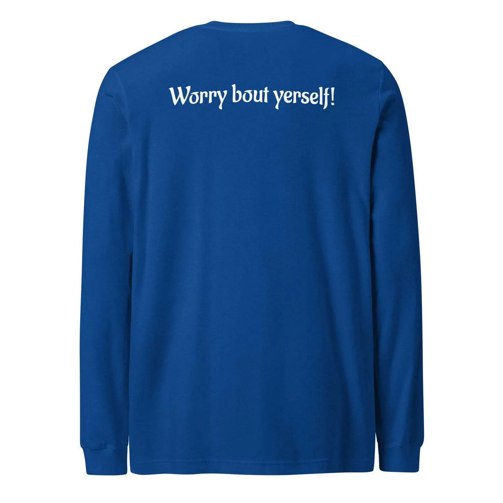 Blue men's loose fit polyester sweater with printed letter patterns, round neck pullover design