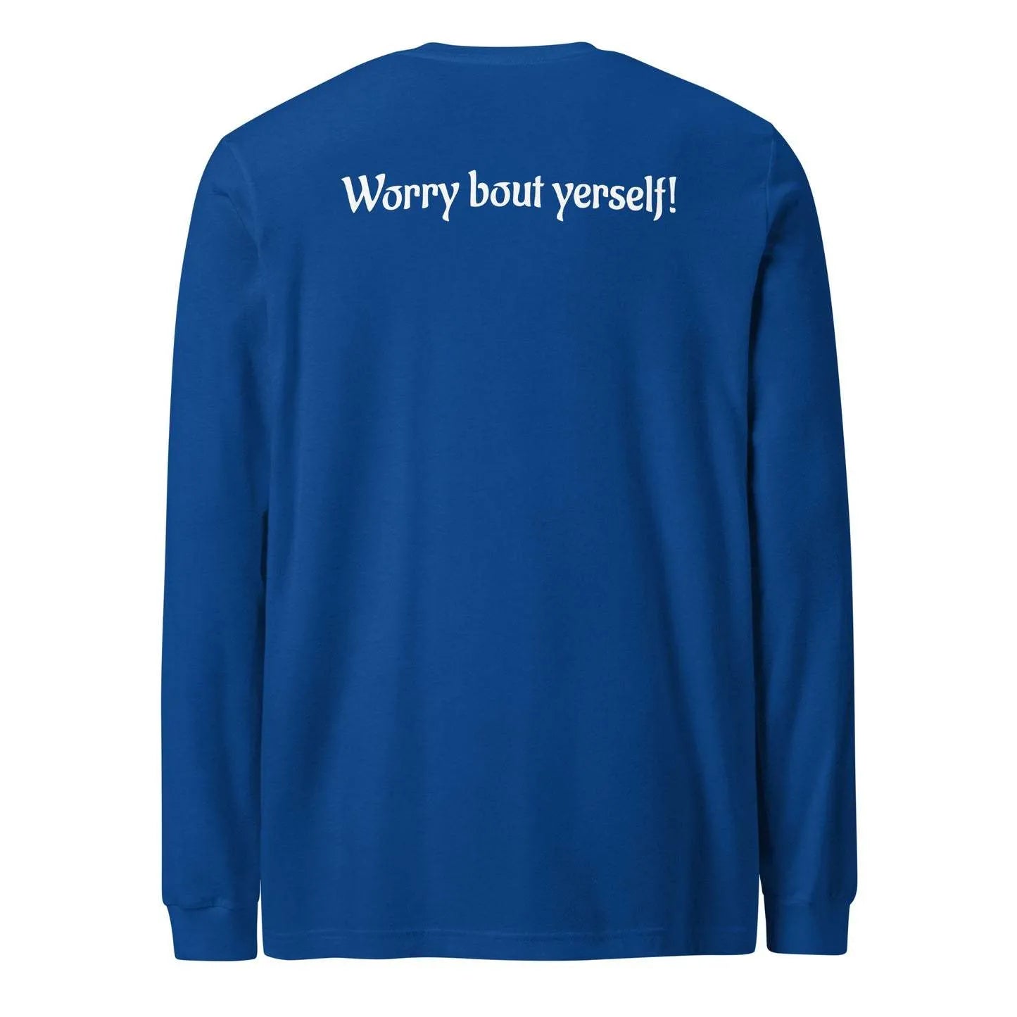 Blue men's loose fit polyester sweater with printed letter patterns, round neck pullover design