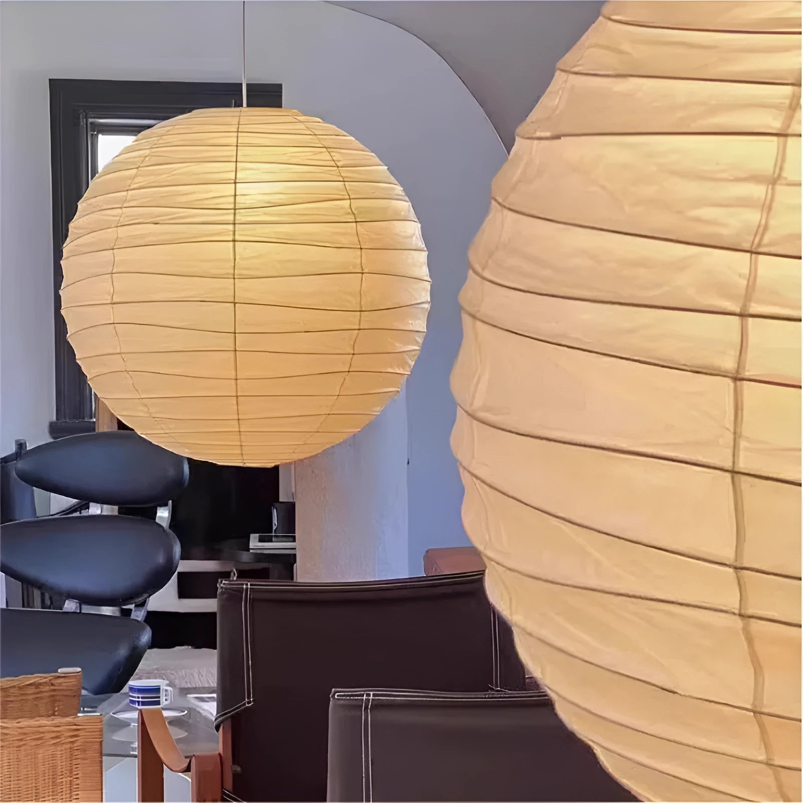 Japanese style rice paper chandelier in 30cm and 45cm diameter options for atmospheric lighting