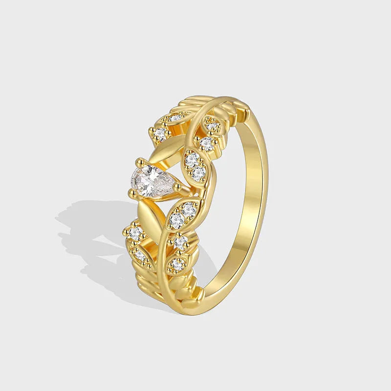 Xiaoxiangfeng gold zircon ring for women, copper, electroplated, geometric design