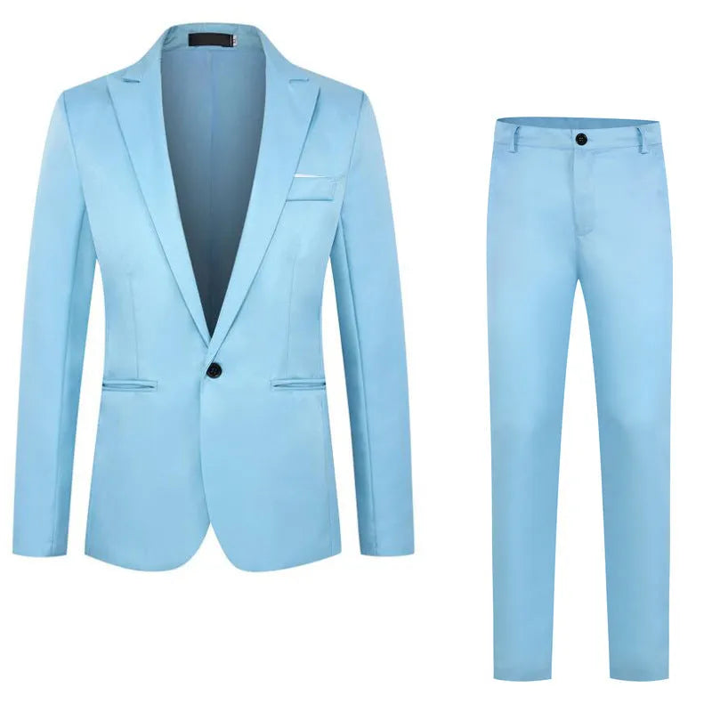 Men's loose-fit acetate suit jacket in black, blue, grey, white, wine red, khaki, sky blue, and lake blue colours