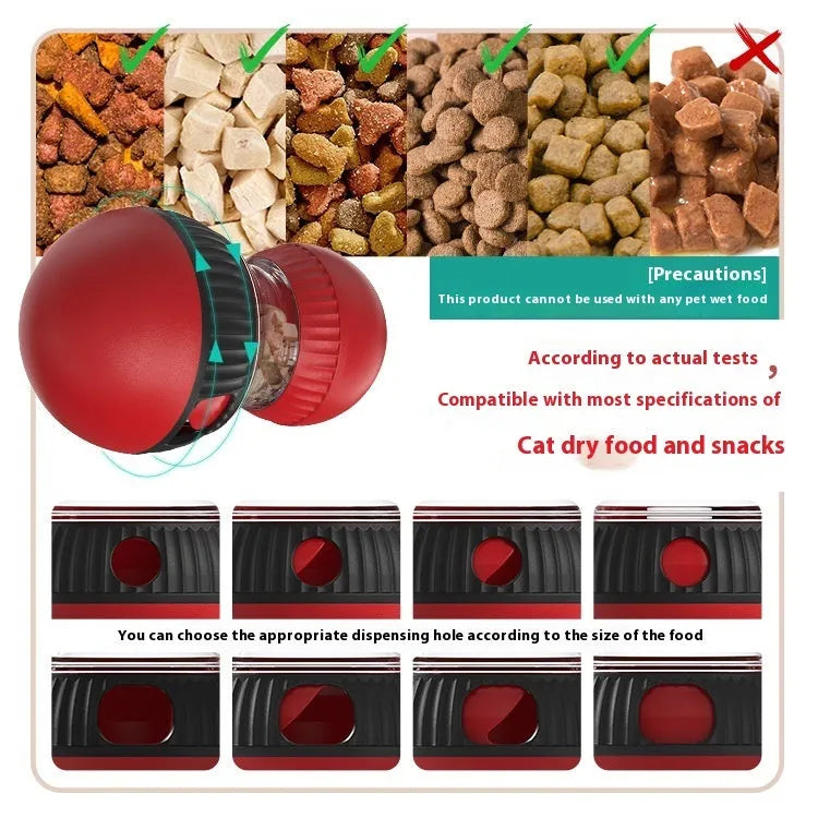 Plastic rotating cat sound ball toy with food dropping mechanism, super ball colour