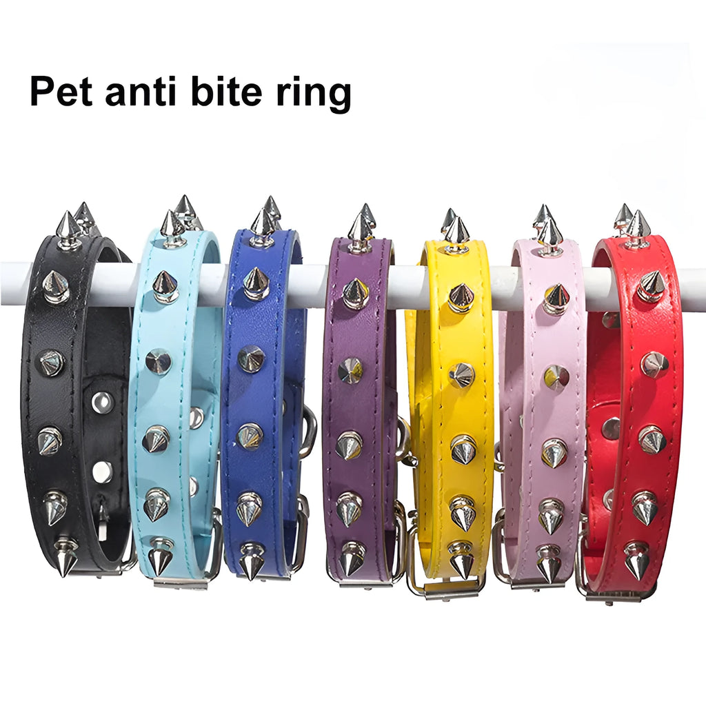 Studded dog collar with metal spikes on thickened PU leather in various colours