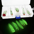 Set of five 3D fluorescent simulation hard bait fishing lures with submerged luminous design
