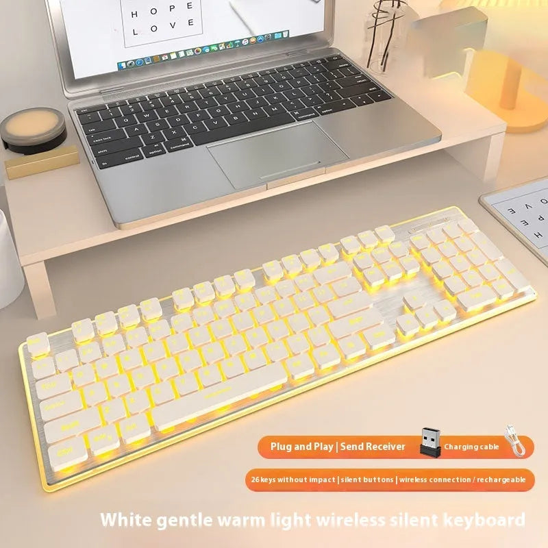 Wireless Bluetooth keyboard with mute button and blue backlight in compact design