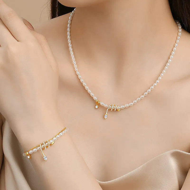 Women's snake beaded bracelet in 925 silver with electroplated gold or white gold finish