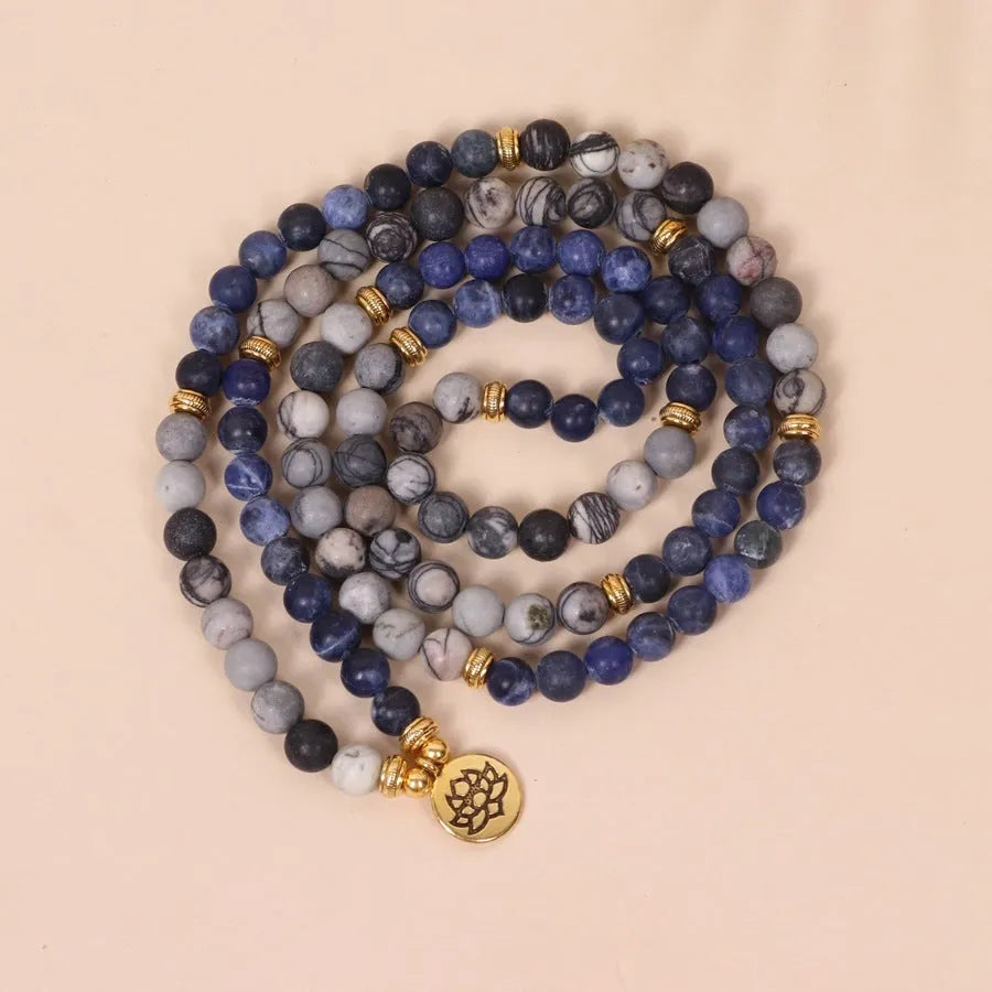 Blue patterned network stone bead multi layer bracelet with alloy construction in fresh sweet style