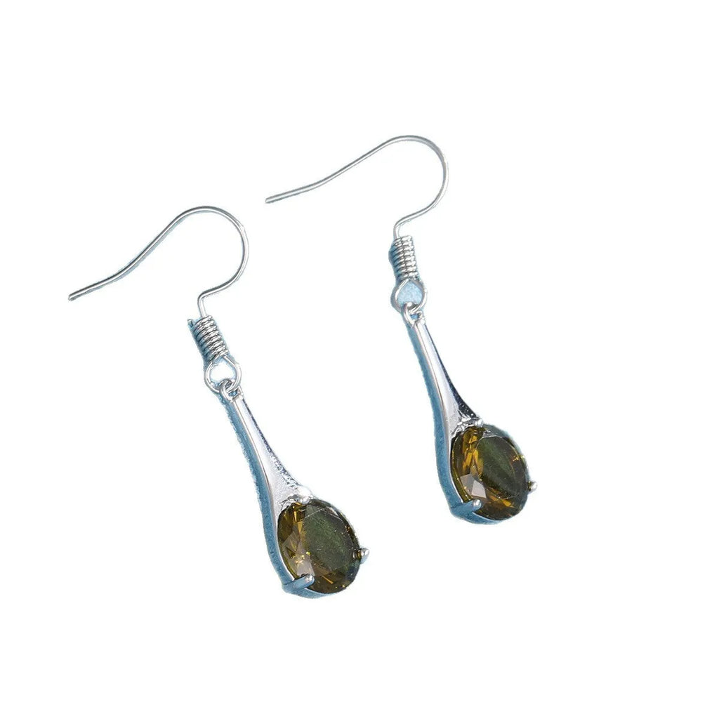 Olive green drop shape fashion earrings with a retro minimalist style.