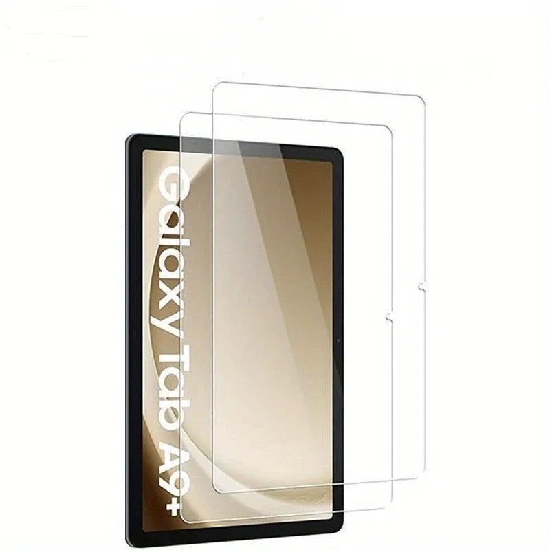 Tempered glass screen protector for Samsung Galaxy tablets on a leather pouch