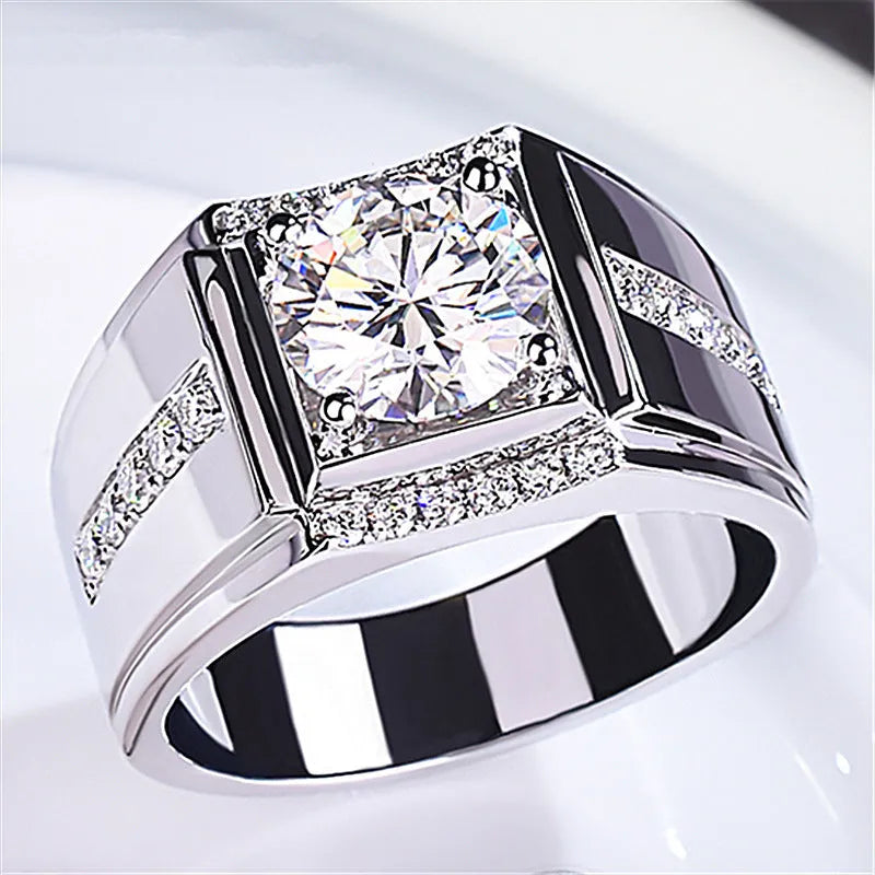 Men's geometric imitation moissanite ring with adjustable opening and high carbon diamond zircon stones