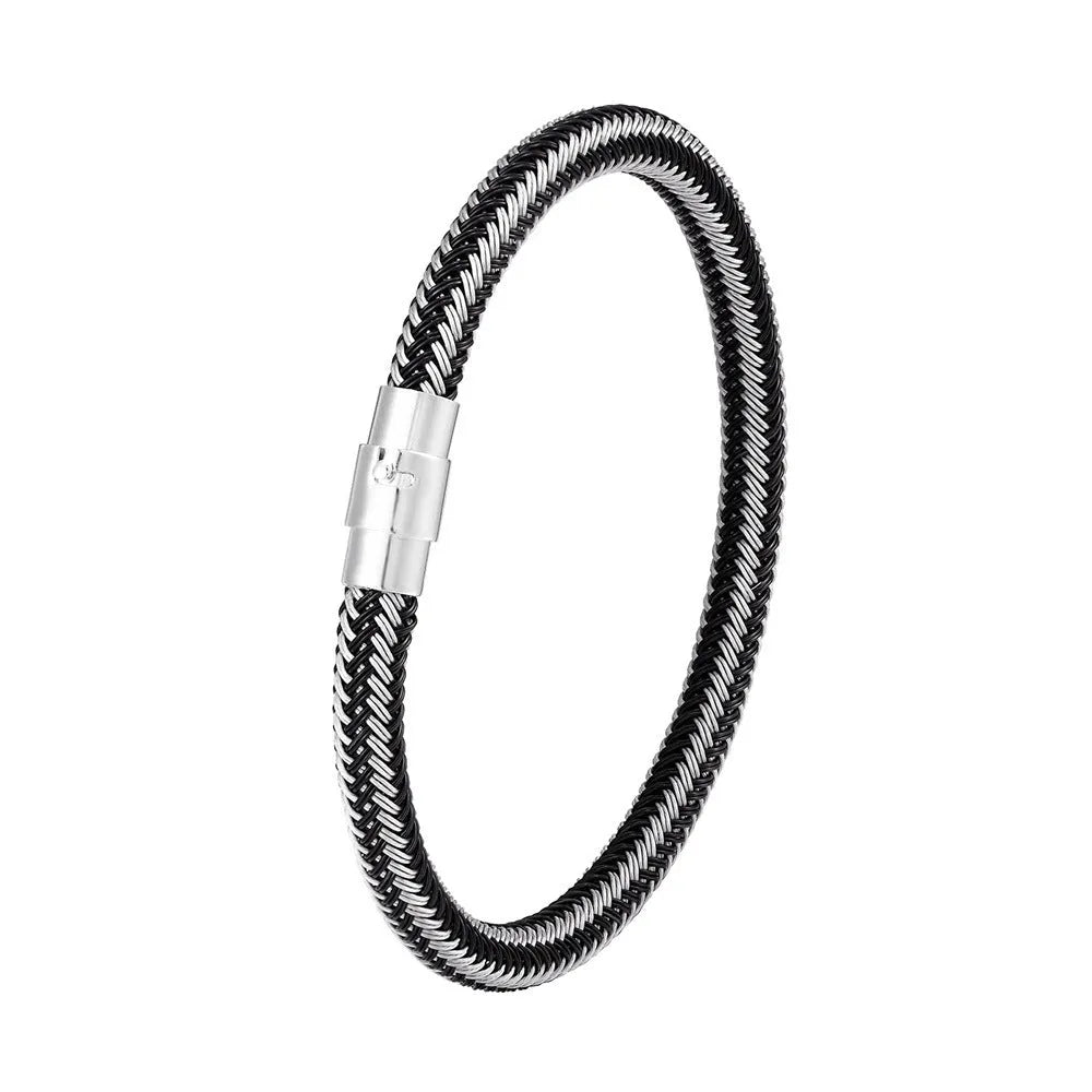 Men's silver titanium steel geometric bracelet with a magnetic clasp, shown in a 21cm size.