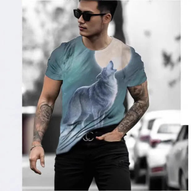 Retro 3D animal print men's t-shirt in polyester bird eye cloth fabric with digital printing