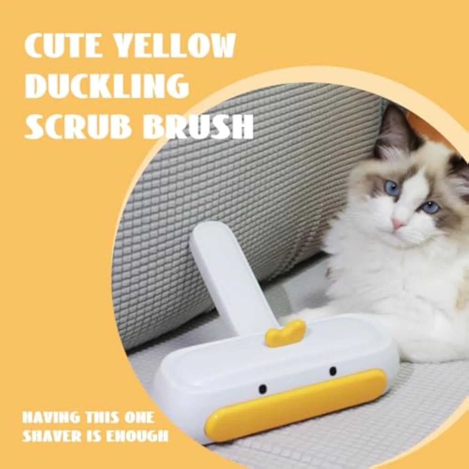 Yellow duck designed portable pet hair remover with reusable bristles for furniture and car seats