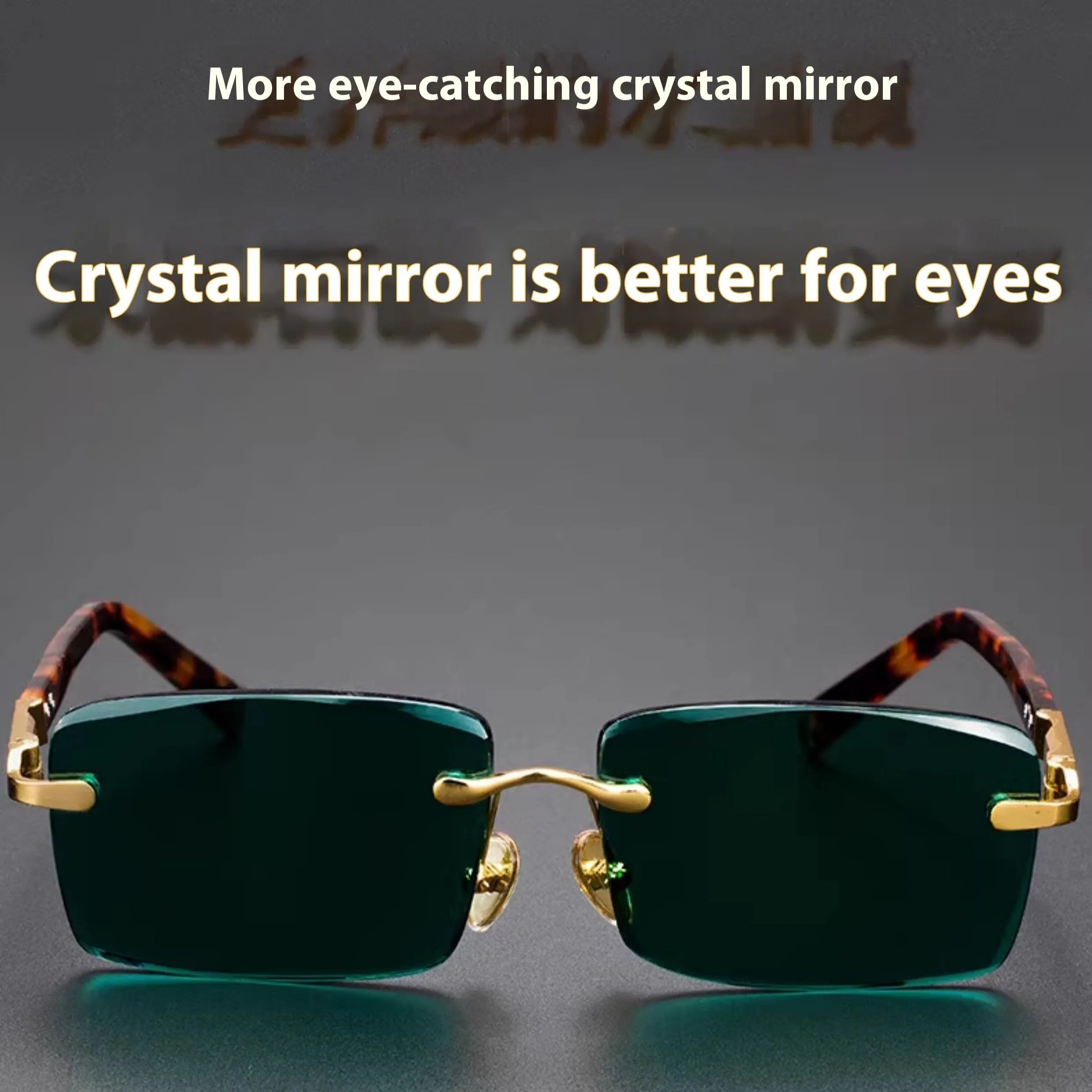 Dark green frameless crystal glasses with protective case and cleaning cloth