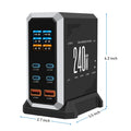 Multi-port USB charger 240W dynamic display black GaN fast charge with UK plug for multiple devices