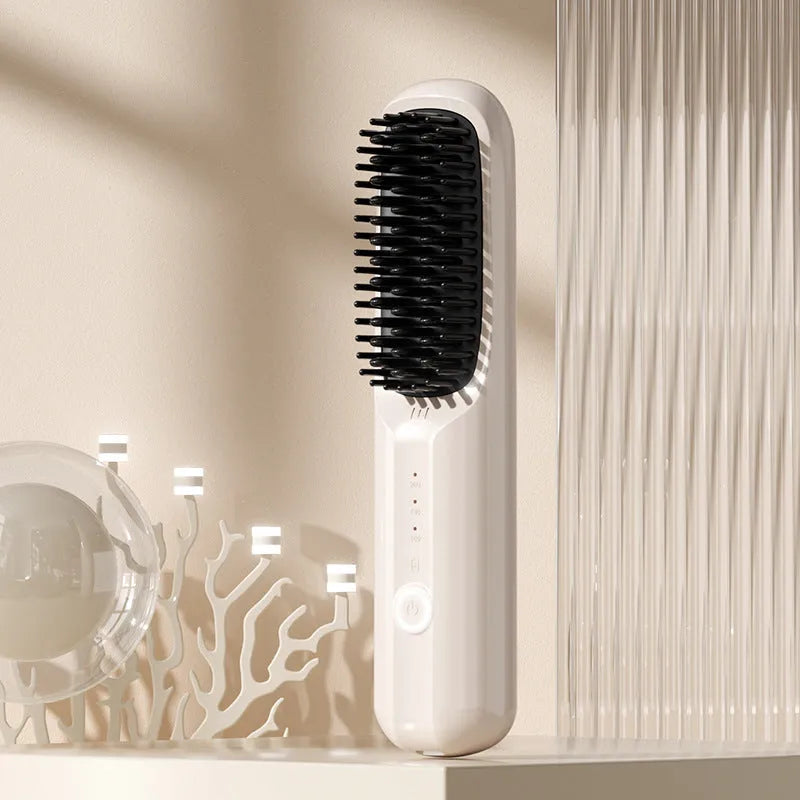 Anion wireless hair straightening comb in beige, pink, purple or black with Type-C charging port